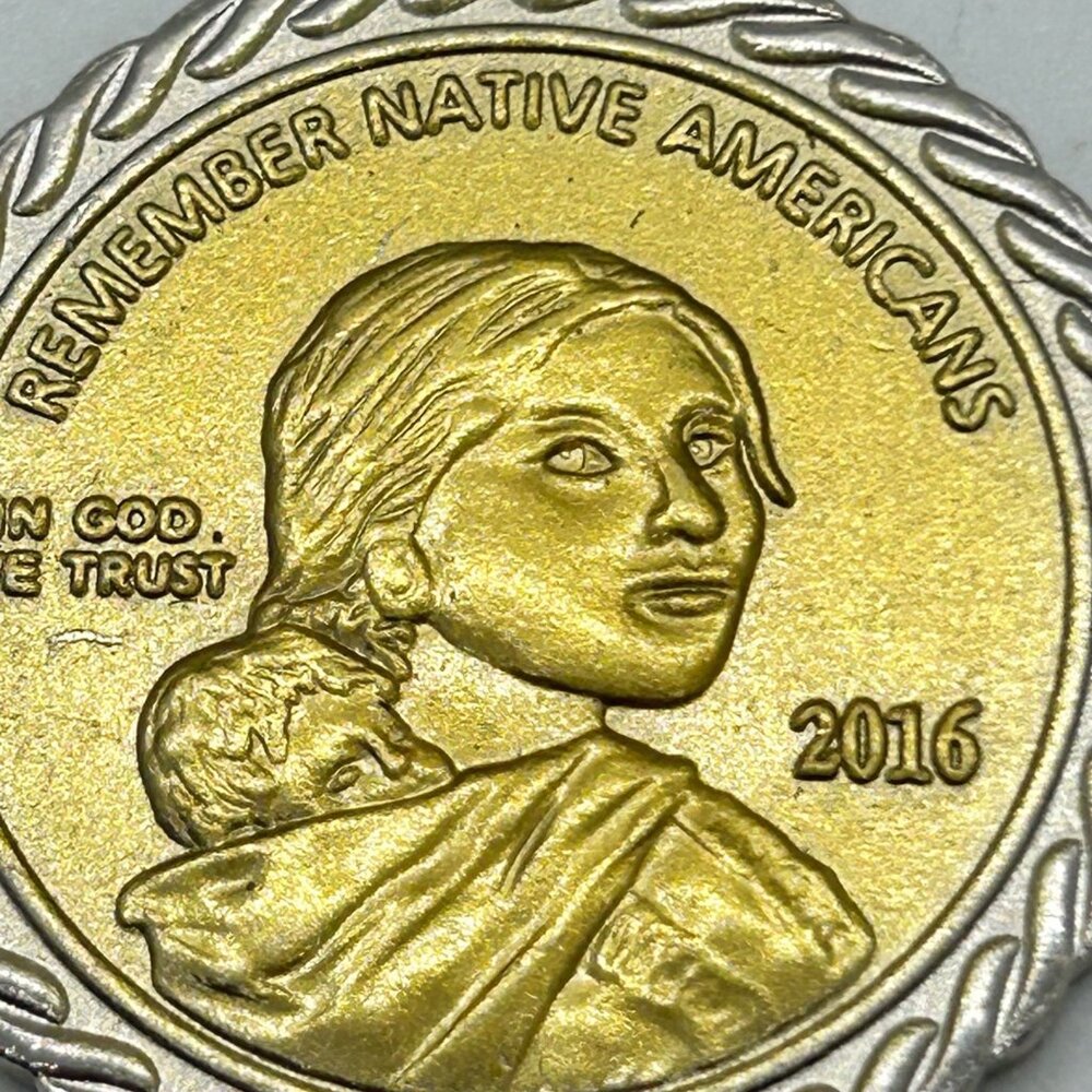 2016 Remember Native Americans Sacagawea Code Talkers Coin Pendant Necklace Gold - Picture 2 of 15